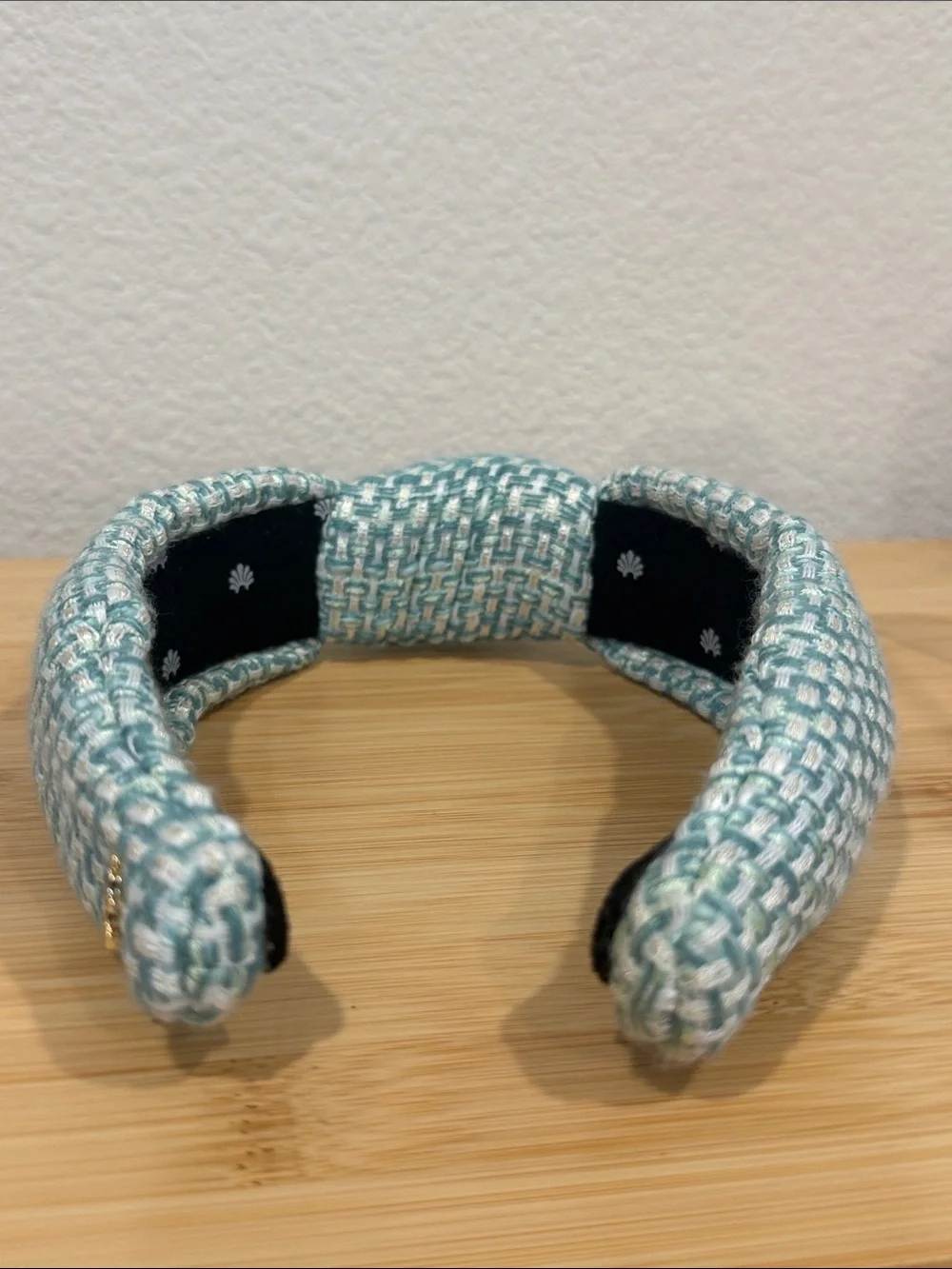 Lele Sadoughi Green and White Tweed Knotted Headband